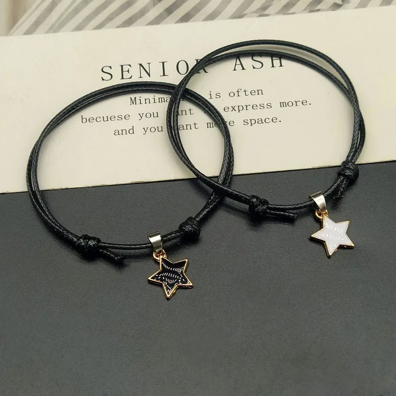 2 PCS/Set New Fashion Couple Bracelets BlacK White Rope Stars Bracelet for Women and Men Paired Bracelets Gifts for Lovers - Ladyglow