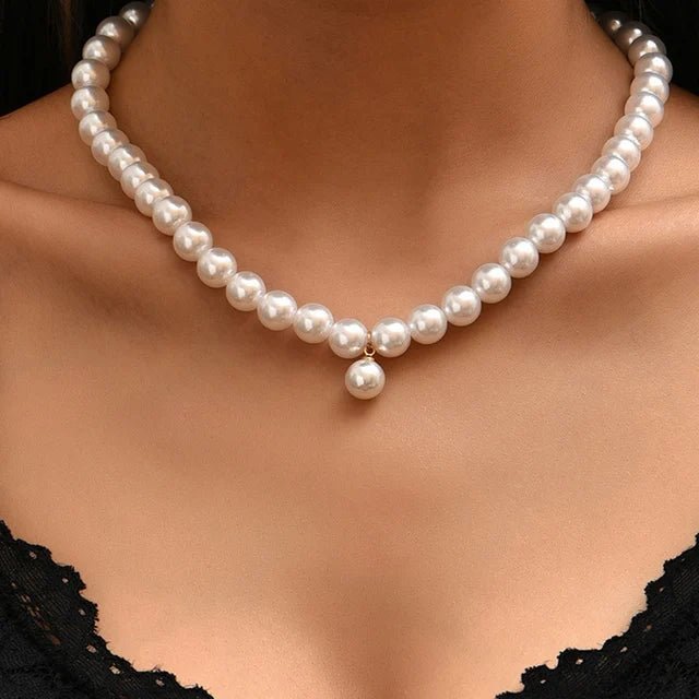 2023 Trend Elegant Jewelry Wedding Big Pearl Necklace For Women Fashion Imitation Pearl Green Rose Color Stone Choker Necklace - Ladyglow