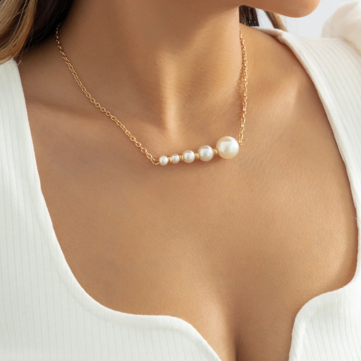 2023 Trend Elegant Jewelry Wedding Big Pearl Necklace For Women Fashion Imitation Pearl Green Rose Color Stone Choker Necklace - Ladyglow