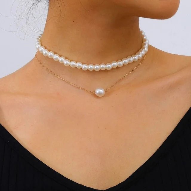 2023 Trend Elegant Jewelry Wedding Big Pearl Necklace For Women Fashion Imitation Pearl Green Rose Color Stone Choker Necklace - Ladyglow