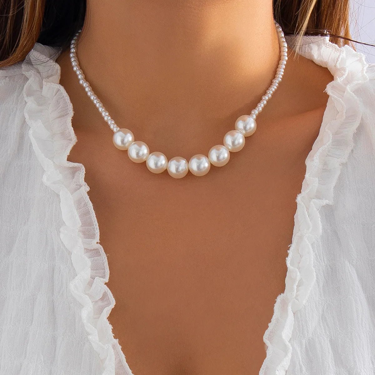 2023 Trend Elegant Jewelry Wedding Big Pearl Necklace For Women Fashion Imitation Pearl Green Rose Color Stone Choker Necklace - Ladyglow