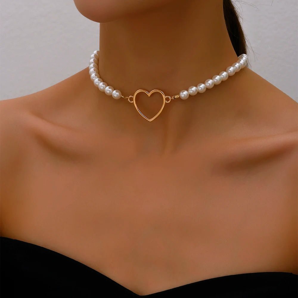 2023 Trend Elegant Jewelry Wedding Big Pearl Necklace For Women Fashion Imitation Pearl Green Rose Color Stone Choker Necklace - Ladyglow