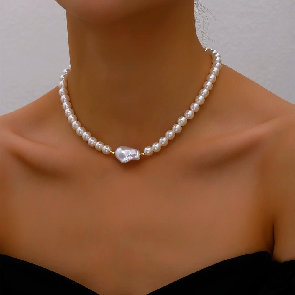 2023 Trend Elegant Jewelry Wedding Big Pearl Necklace For Women Fashion Imitation Pearl Green Rose Color Stone Choker Necklace - Ladyglow