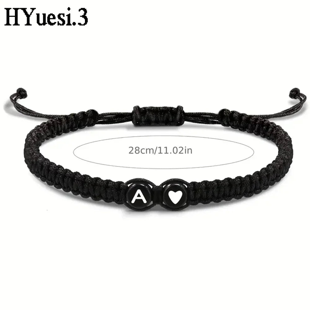 26 Letters Initial Heart Charms Bracelets Handmade Adjustable A-Z Name Braided Bracelets For Women Men Friendship Jewelry Gifts - Ladyglow