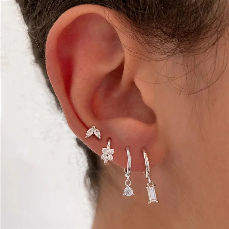 2PC Stainless Steel Little Huggies Hoop Earrings For Women Tiny Crystal Zirconia Pendant Cartilage Earrings Piercing Jewelry - Ladyglow