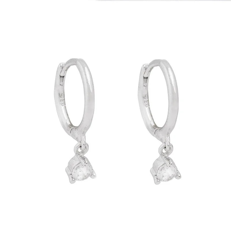 2PC Stainless Steel Little Huggies Hoop Earrings For Women Tiny Crystal Zirconia Pendant Cartilage Earrings Piercing Jewelry - Ladyglow