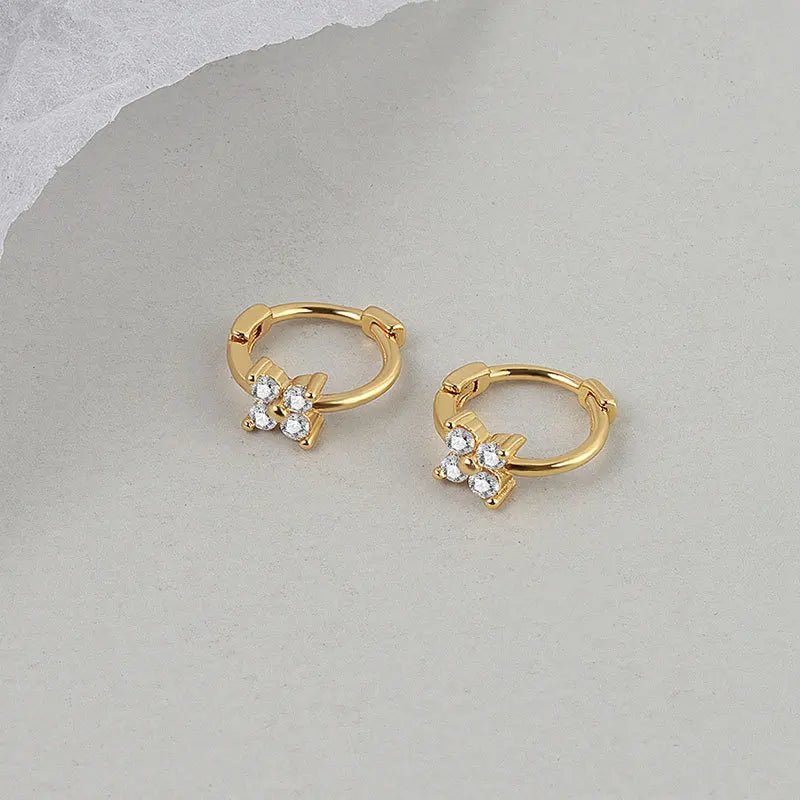 2PC Stainless Steel Little Huggies Hoop Earrings For Women Tiny Crystal Zirconia Pendant Cartilage Earrings Piercing Jewelry - Ladyglow