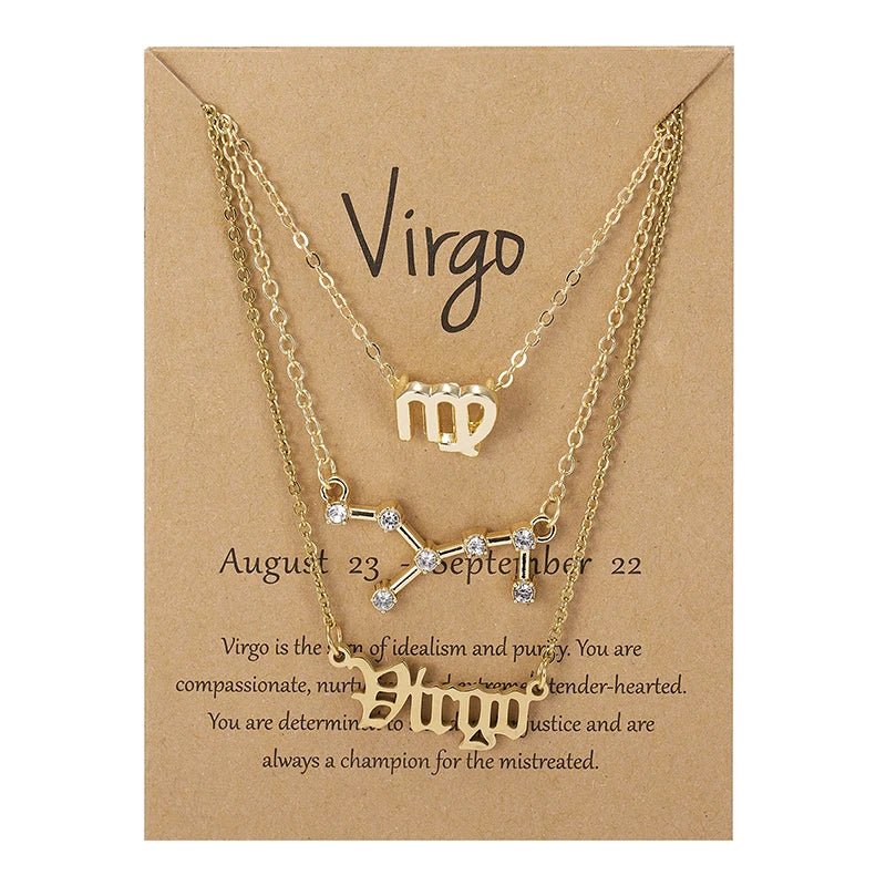 3Pcs/set 12 Zodiac Sign Necklace For Women 12 Constellation Pendant Chain Choker Birthday Jewelry With Cardboard Card - Ladyglow