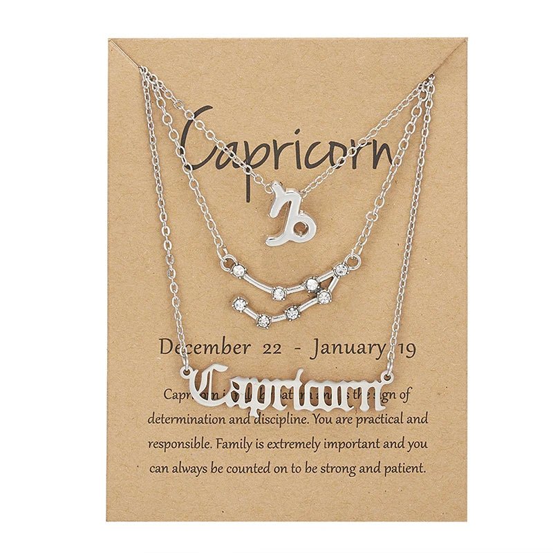 3Pcs/set 12 Zodiac Sign Necklace For Women 12 Constellation Pendant Chain Choker Birthday Jewelry With Cardboard Card - Ladyglow