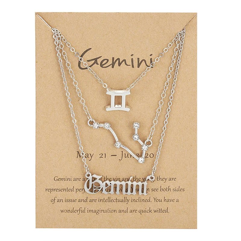 3Pcs/set 12 Zodiac Sign Necklace For Women 12 Constellation Pendant Chain Choker Birthday Jewelry With Cardboard Card - Ladyglow