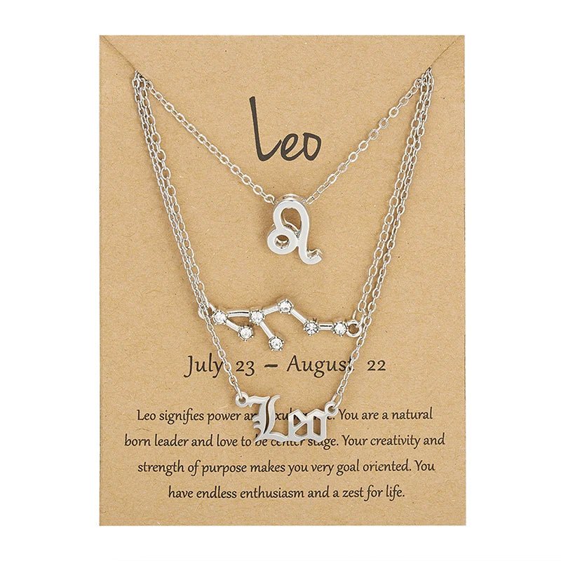 3Pcs/set 12 Zodiac Sign Necklace For Women 12 Constellation Pendant Chain Choker Birthday Jewelry With Cardboard Card - Ladyglow