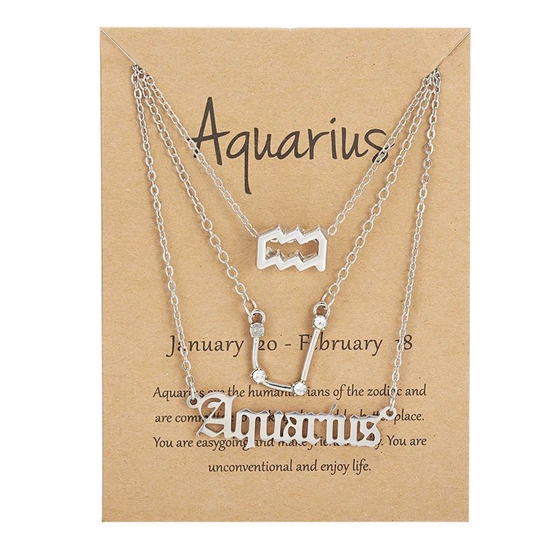 3Pcs/set 12 Zodiac Sign Necklace For Women 12 Constellation Pendant Chain Choker Birthday Jewelry With Cardboard Card - Ladyglow