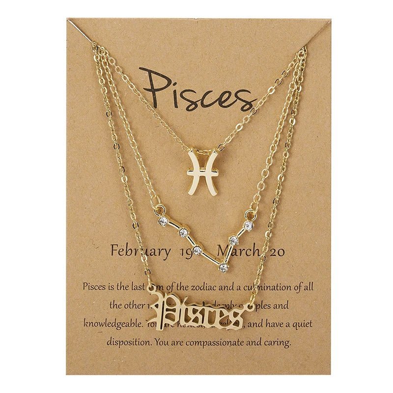 3Pcs/set 12 Zodiac Sign Necklace For Women 12 Constellation Pendant Chain Choker Birthday Jewelry With Cardboard Card - Ladyglow