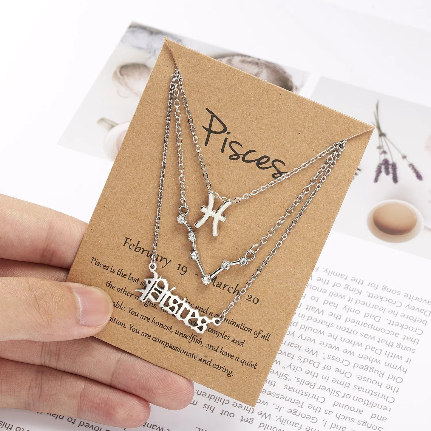 3Pcs/set 12 Zodiac Sign Necklace For Women 12 Constellation Pendant Chain Choker Birthday Jewelry With Cardboard Card - Ladyglow