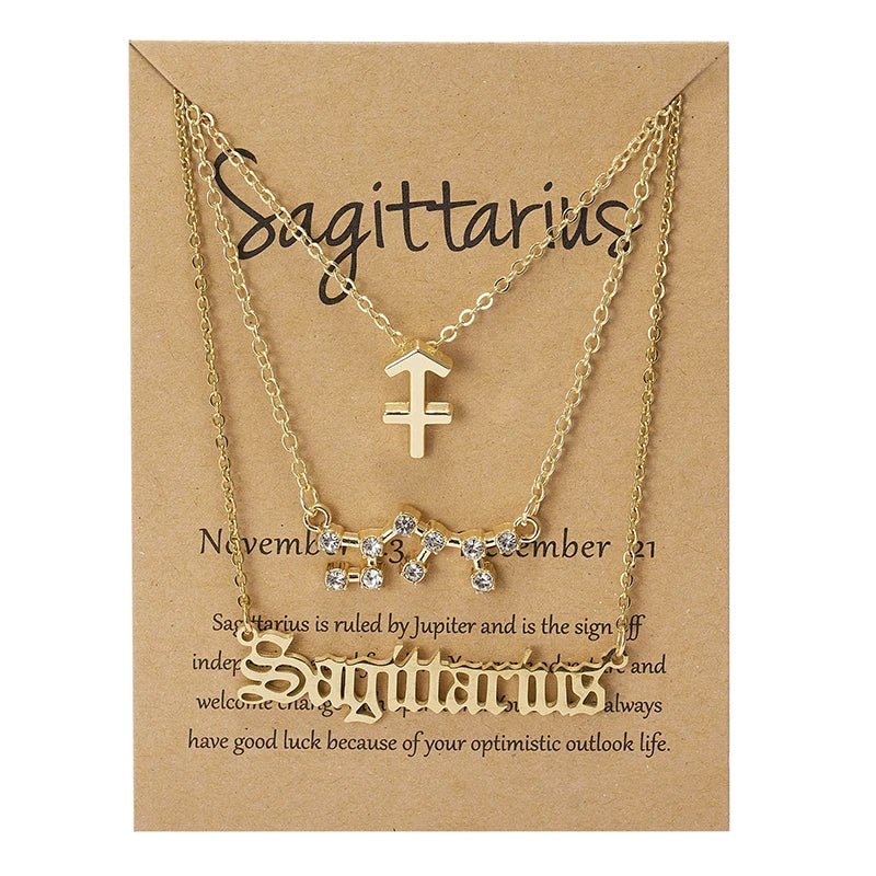 3Pcs/set 12 Zodiac Sign Necklace For Women 12 Constellation Pendant Chain Choker Birthday Jewelry With Cardboard Card - Ladyglow