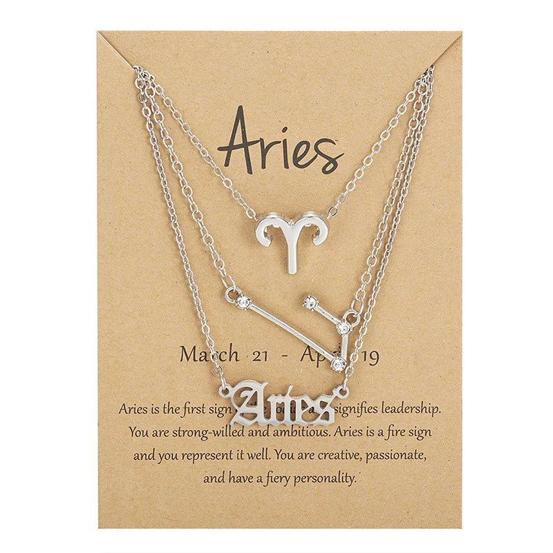 3Pcs/set 12 Zodiac Sign Necklace For Women 12 Constellation Pendant Chain Choker Birthday Jewelry With Cardboard Card - Ladyglow