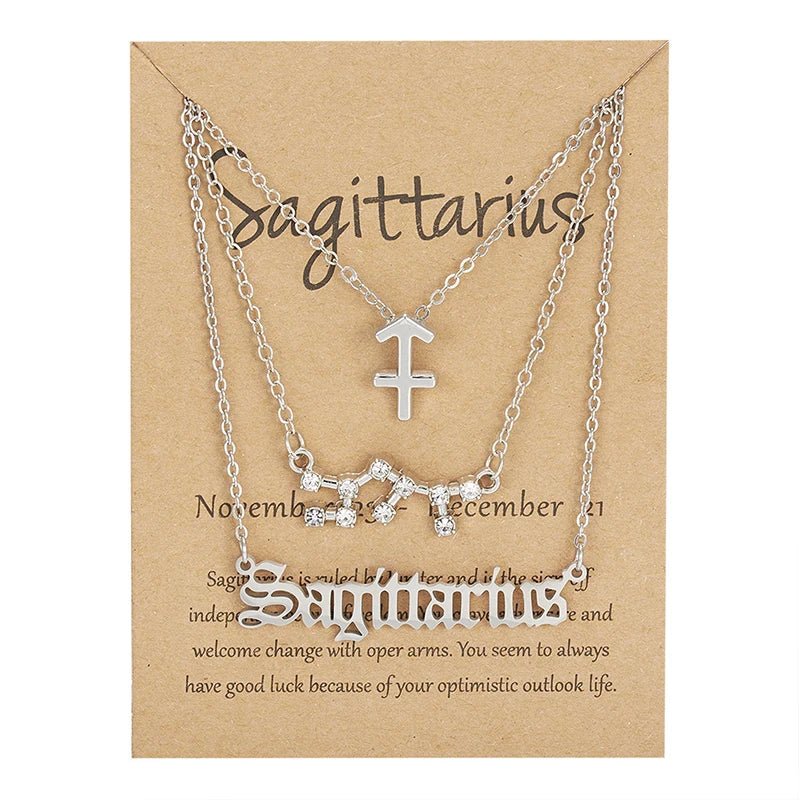 3Pcs/set 12 Zodiac Sign Necklace For Women 12 Constellation Pendant Chain Choker Birthday Jewelry With Cardboard Card - Ladyglow