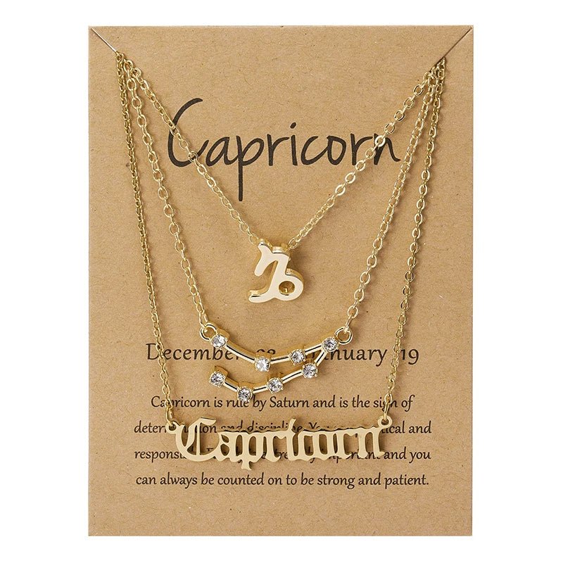 3Pcs/set 12 Zodiac Sign Necklace For Women 12 Constellation Pendant Chain Choker Birthday Jewelry With Cardboard Card - Ladyglow