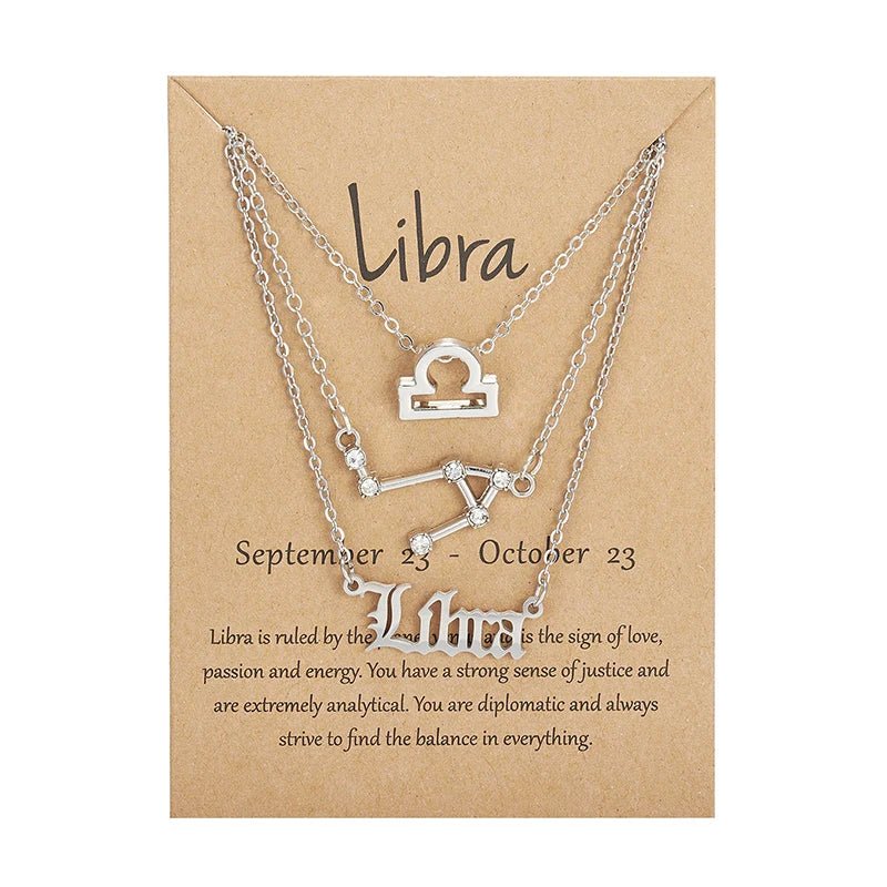 3Pcs/set 12 Zodiac Sign Necklace For Women 12 Constellation Pendant Chain Choker Birthday Jewelry With Cardboard Card - Ladyglow