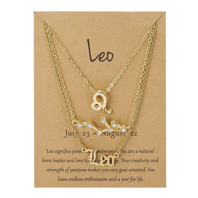 3Pcs/set 12 Zodiac Sign Necklace For Women 12 Constellation Pendant Chain Choker Birthday Jewelry With Cardboard Card - Ladyglow