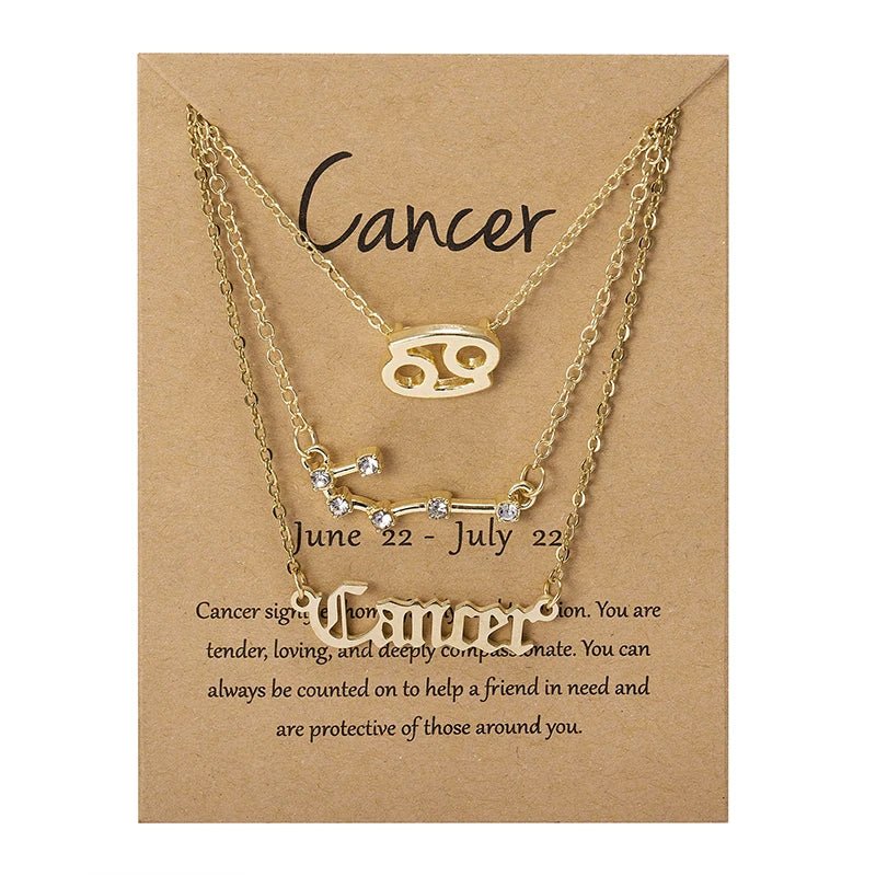 3Pcs/set 12 Zodiac Sign Necklace For Women 12 Constellation Pendant Chain Choker Birthday Jewelry With Cardboard Card - Ladyglow