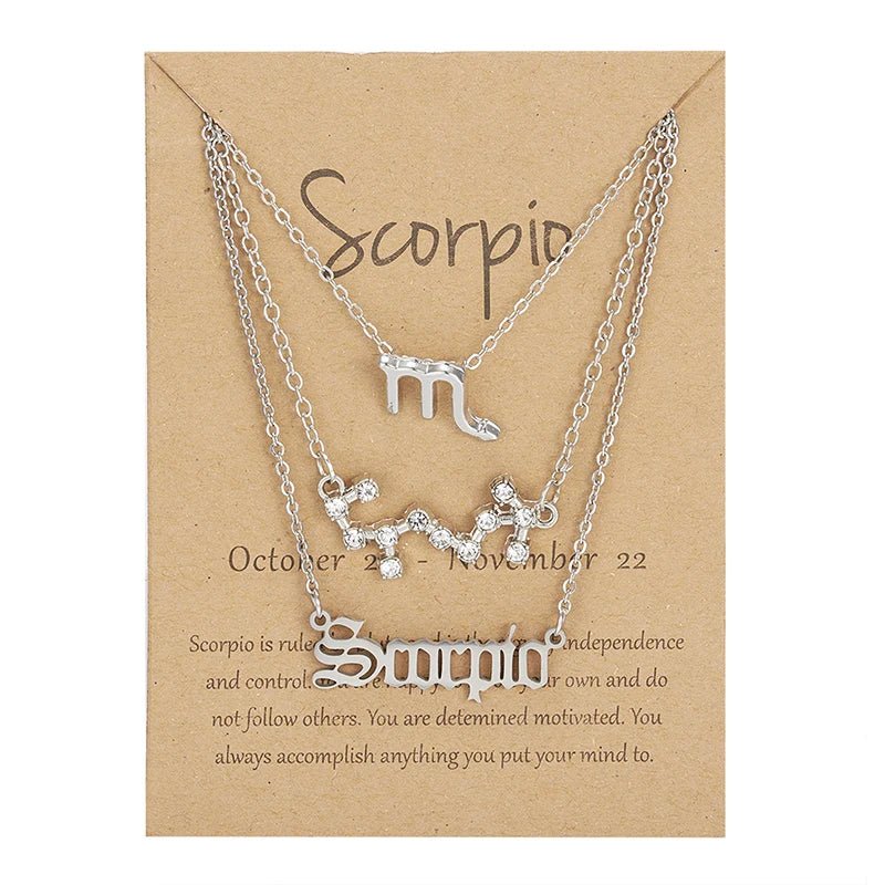 3Pcs/set 12 Zodiac Sign Necklace For Women 12 Constellation Pendant Chain Choker Birthday Jewelry With Cardboard Card - Ladyglow