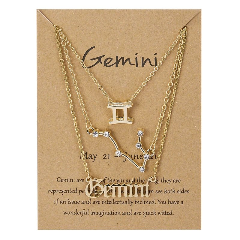 3Pcs/set 12 Zodiac Sign Necklace For Women 12 Constellation Pendant Chain Choker Birthday Jewelry With Cardboard Card - Ladyglow