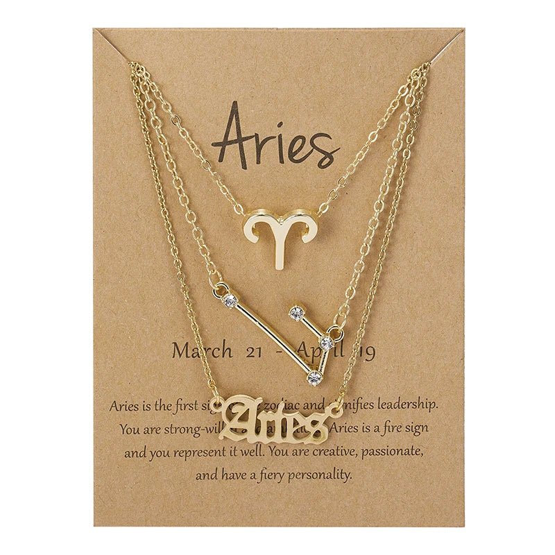 3Pcs/set 12 Zodiac Sign Necklace For Women 12 Constellation Pendant Chain Choker Birthday Jewelry With Cardboard Card - Ladyglow