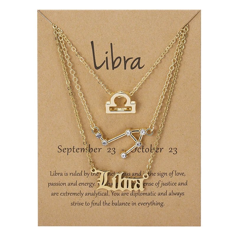 3Pcs/set 12 Zodiac Sign Necklace For Women 12 Constellation Pendant Chain Choker Birthday Jewelry With Cardboard Card - Ladyglow