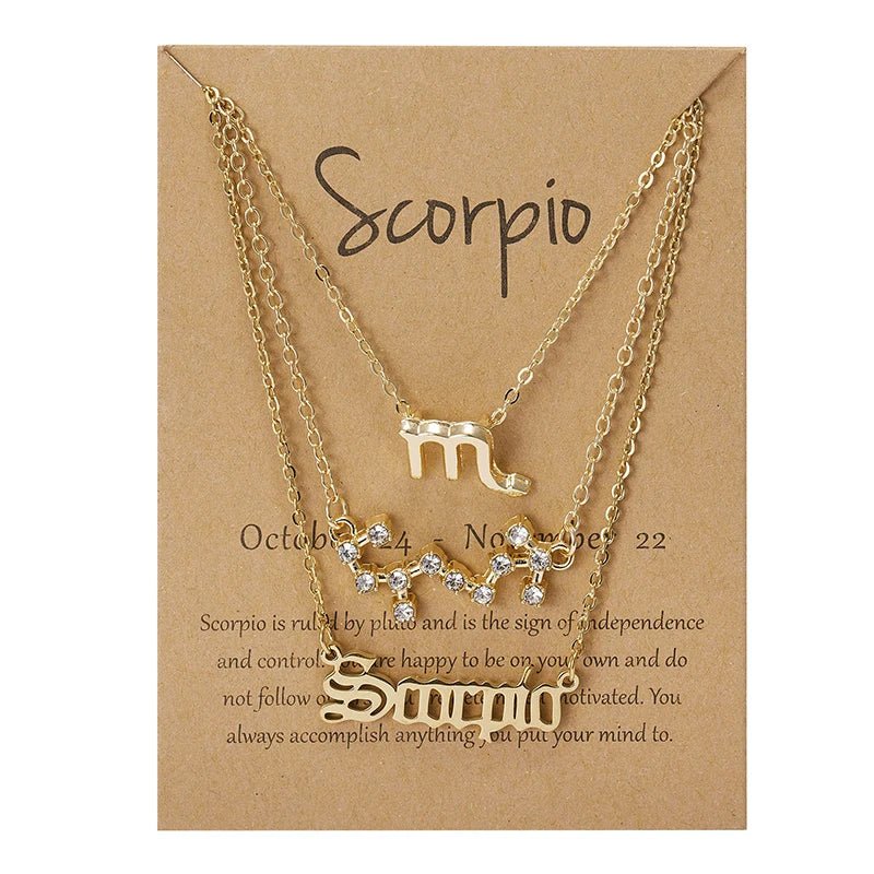 3Pcs/set 12 Zodiac Sign Necklace For Women 12 Constellation Pendant Chain Choker Birthday Jewelry With Cardboard Card - Ladyglow