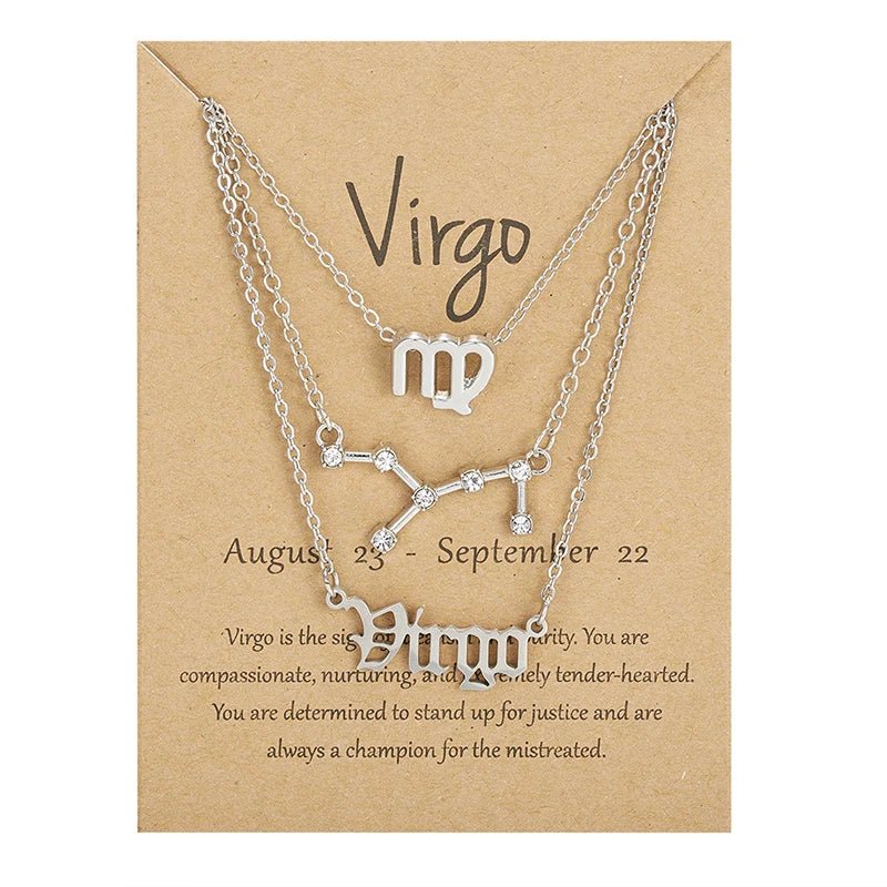 3Pcs/set 12 Zodiac Sign Necklace For Women 12 Constellation Pendant Chain Choker Birthday Jewelry With Cardboard Card - Ladyglow