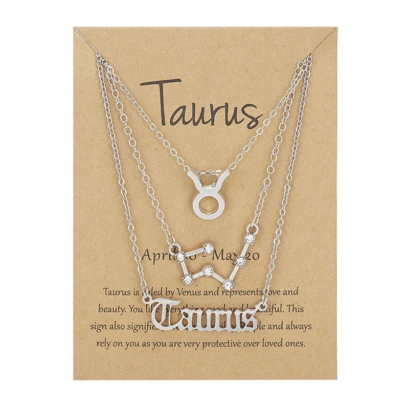 3Pcs/set 12 Zodiac Sign Necklace For Women 12 Constellation Pendant Chain Choker Birthday Jewelry With Cardboard Card - Ladyglow