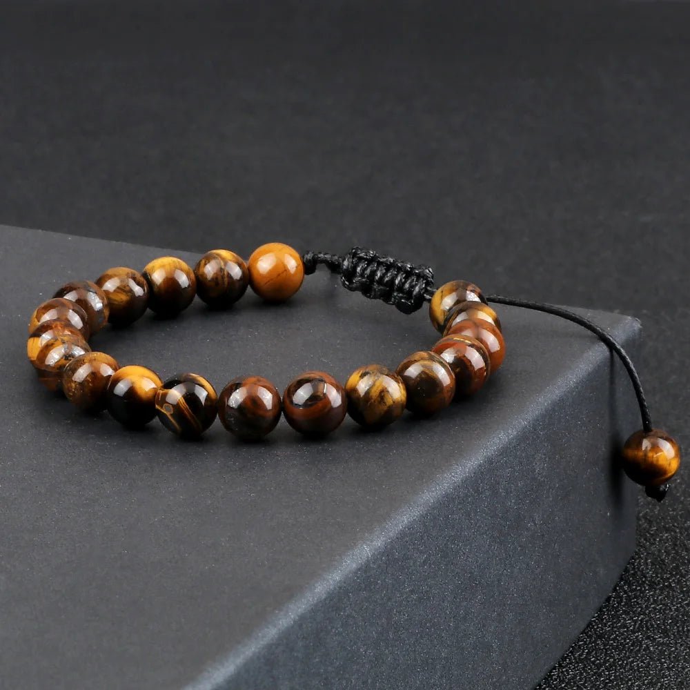 8mm Tiger Eye Stone Beads Bracelet Adjustable Braided Rope Bangles Natural Lava Rock Men Women Yoga Healing Balance Bracelets - Ladyglow