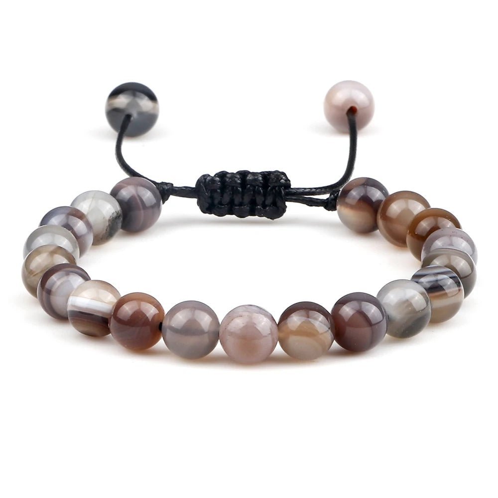 8mm Tiger Eye Stone Beads Bracelet Adjustable Braided Rope Bangles Natural Lava Rock Men Women Yoga Healing Balance Bracelets - Ladyglow