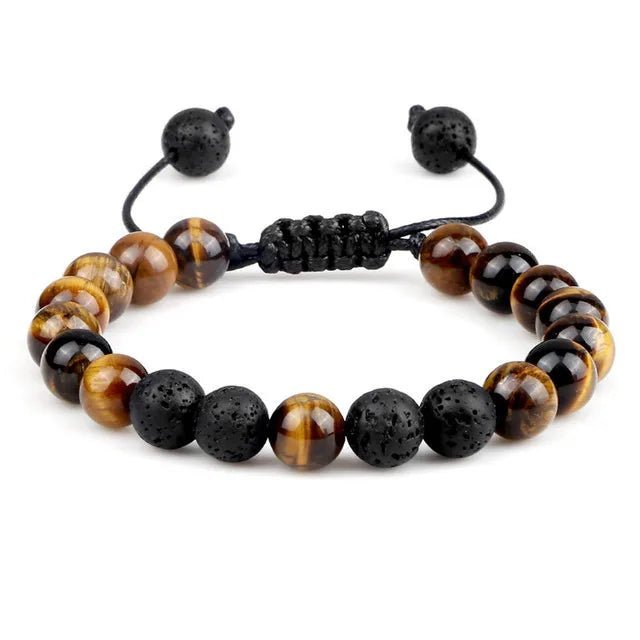 8mm Tiger Eye Stone Beads Bracelet Adjustable Braided Rope Bangles Natural Lava Rock Men Women Yoga Healing Balance Bracelets - Ladyglow