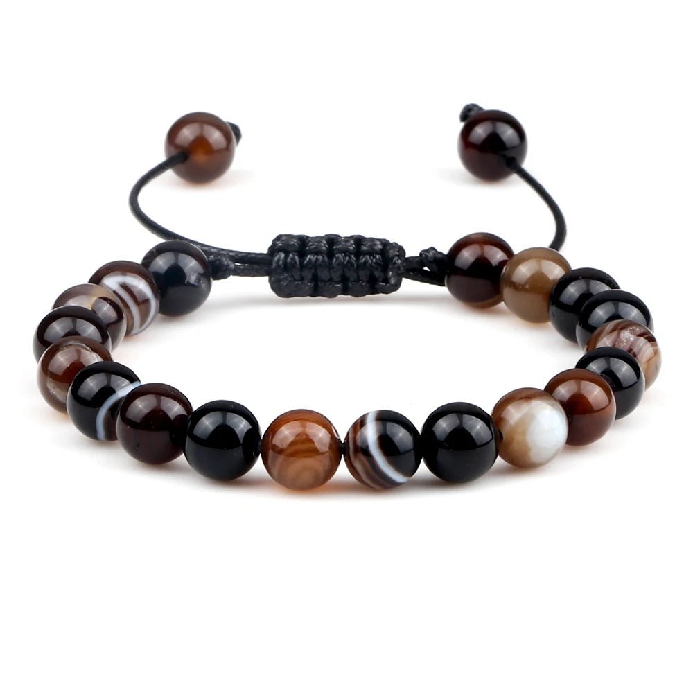 8mm Tiger Eye Stone Beads Bracelet Adjustable Braided Rope Bangles Natural Lava Rock Men Women Yoga Healing Balance Bracelets - Ladyglow