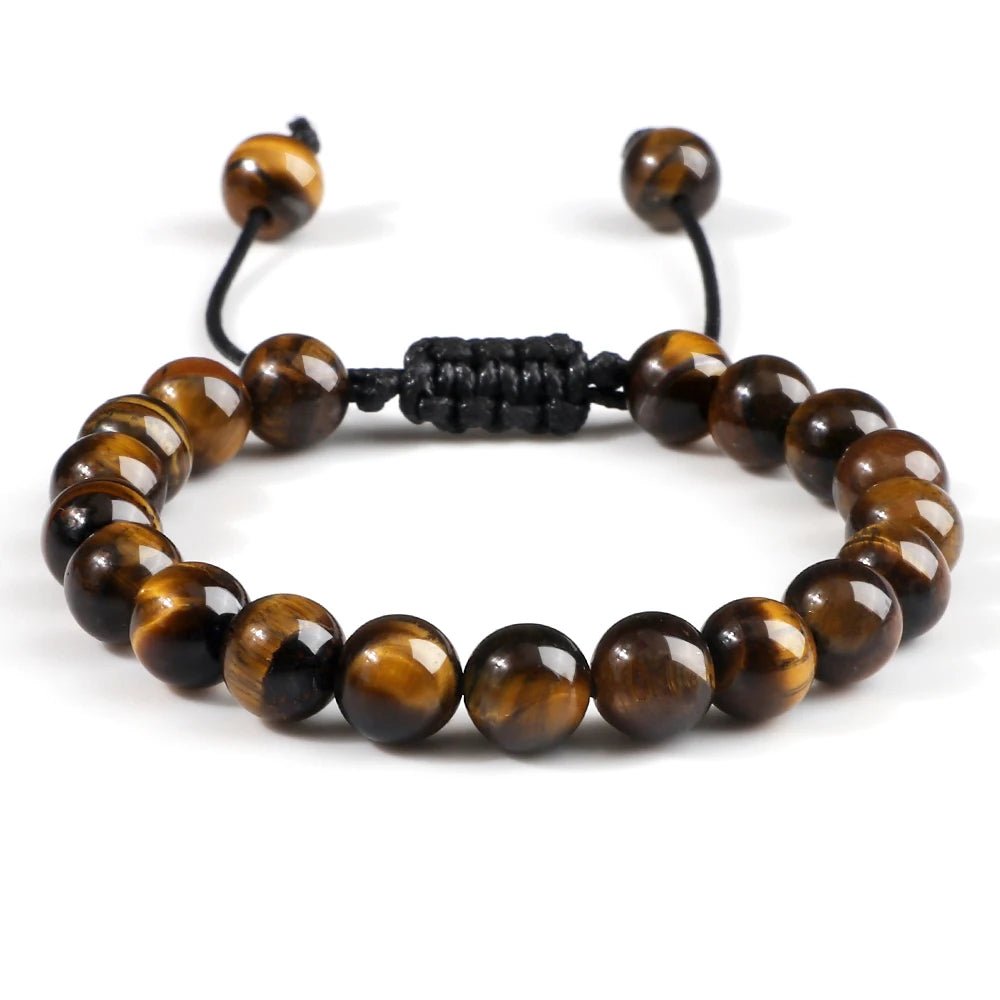 8mm Tiger Eye Stone Beads Bracelet Adjustable Braided Rope Bangles Natural Lava Rock Men Women Yoga Healing Balance Bracelets - Ladyglow