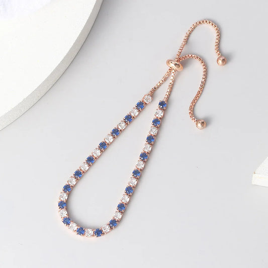 ZHOUYANG Tennis Bracelets For Women Simple Blue Round Zircon Rose Gold Color Girls Bracelet Jewerlly Fashion Korean Jewerly H055 - Ladyglow