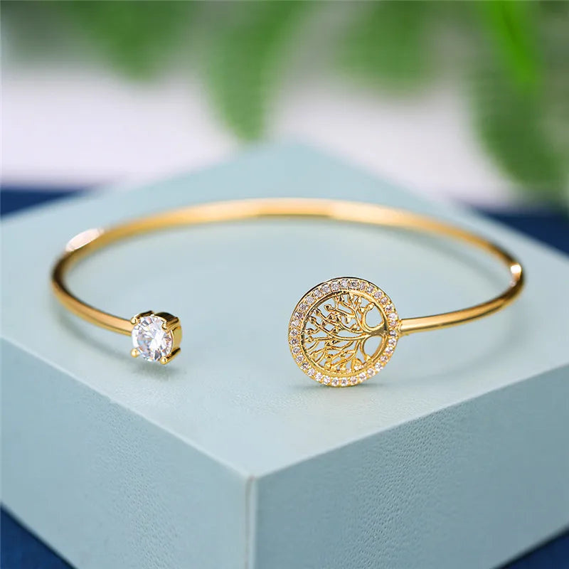 Dainty Female White Zircon Stone Tree Of Life Adjustable Bracelets For Women Cute Rose Gold Wedding Jewelry - Ladyglow