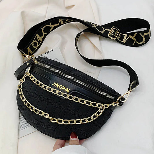 Chest Bags Wide Strap Waist Bag  Metal Chain Single Shoulder Bags Crossbody Bag Female Satchel