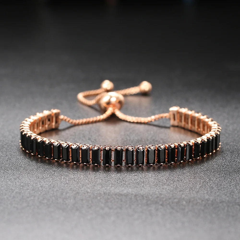 CZ Tennis Bracelets for Women Unique Black Crystal Bangle Rose Gold Color Adjustable Hand Chain Friends Jewelry Wholesale DZH051 - Ladyglow