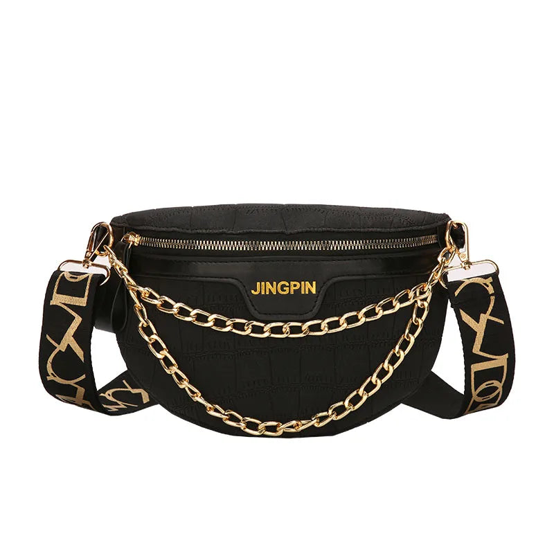 Chest Bags Wide Strap Waist Bag  Metal Chain Single Shoulder Bags Crossbody Bag Female Satchel