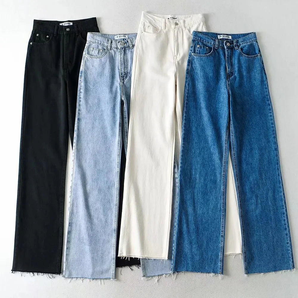 Wide Leg Pant Women Jeans High Waist Slouchy Black Straight Leg Denim Trouser Fall  Casual High Street Clothes