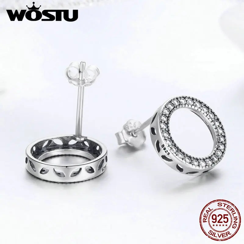 925 Sterling Silver Lucky Forever Circular Stud Earrings For Women Authentic Original