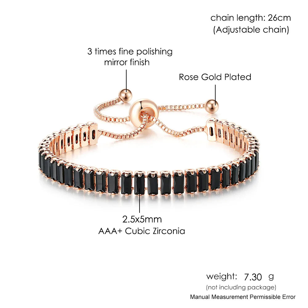 CZ Tennis Bracelets for Women Unique Black Crystal Bangle Rose Gold Color Adjustable Hand Chain Friends Jewelry Wholesale DZH051 - Ladyglow