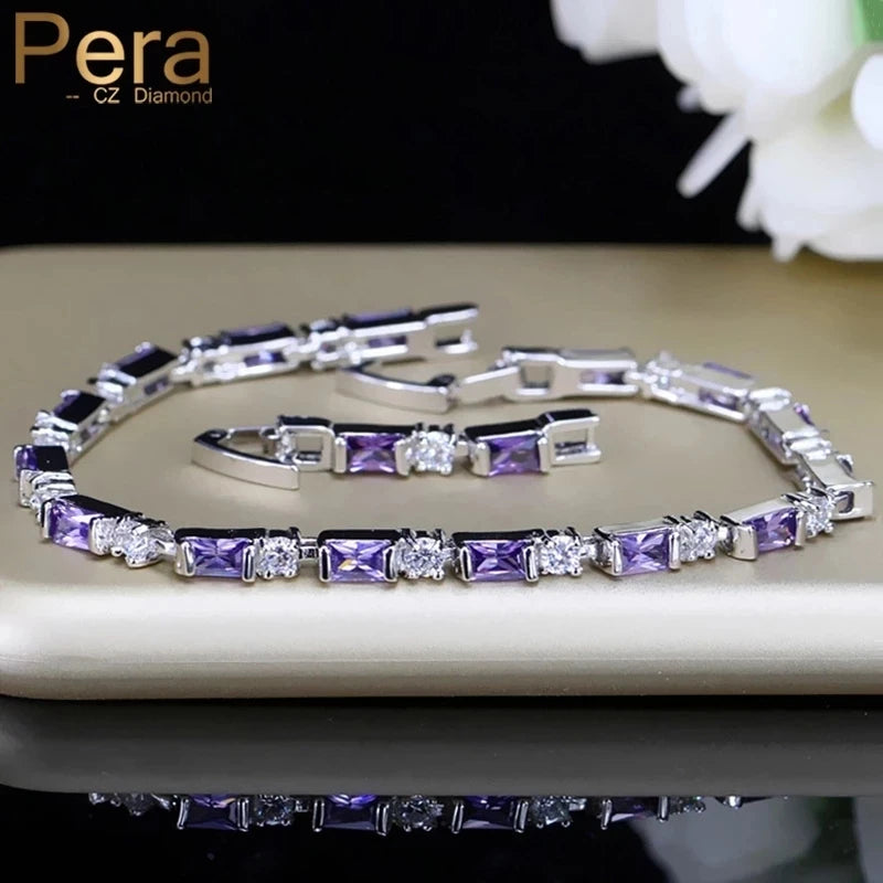 Slim Charm Bracelets Purple and White CZ Crystal Big Square Shape Gift