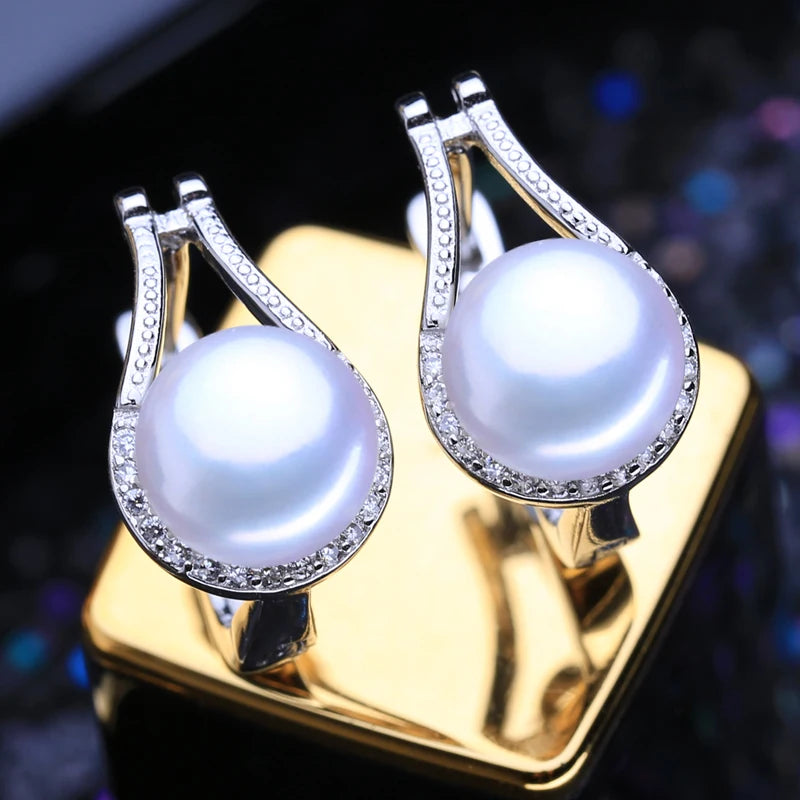 925 Sterling Silver Jewelry Sets Natural Pearl Clip Earrings Custom Bohemian Pendant Chain Necklace Ring Set