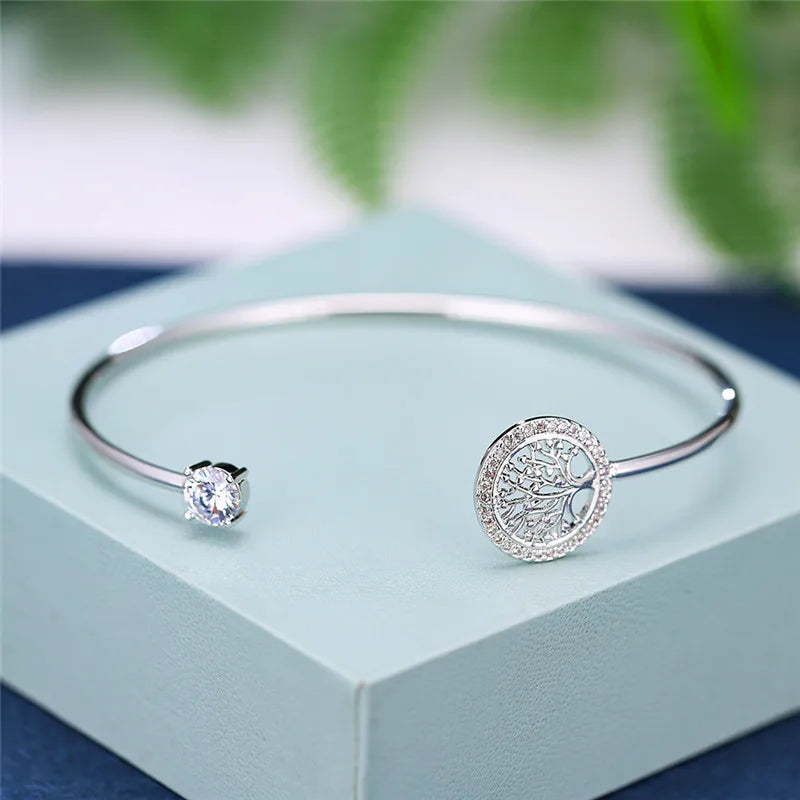 Dainty Female White Zircon Stone Tree Of Life Adjustable Bracelets For Women Cute Rose Gold Wedding Jewelry - Ladyglow