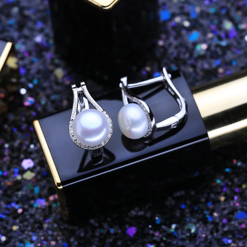 925 Sterling Silver Jewelry Sets Natural Pearl Clip Earrings Custom Bohemian Pendant Chain Necklace Ring Set