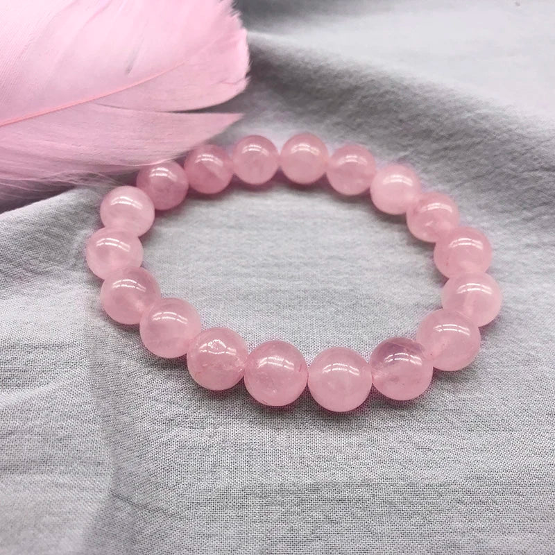 Wholesale Pink Rose Powder crystal Quartz Natural Stone Streche Bracelet Elastic Cord Pulserase Jewelry Beads Lovers woman Gift - Ladyglow